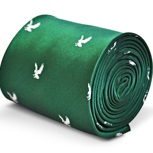 green tie with white eagle design with signature floral design to the rear by Frederick Thomas FT3223