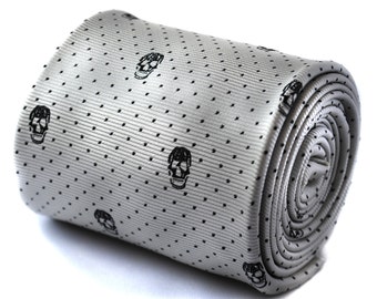 silver grey skull design tie with signature floral design to the rear by Frederick Thomas FT745