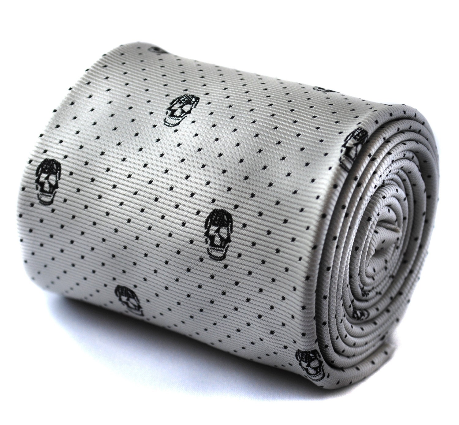 silver grey skull design tie with signature floral design to the rear by Frederick Thomas FT745