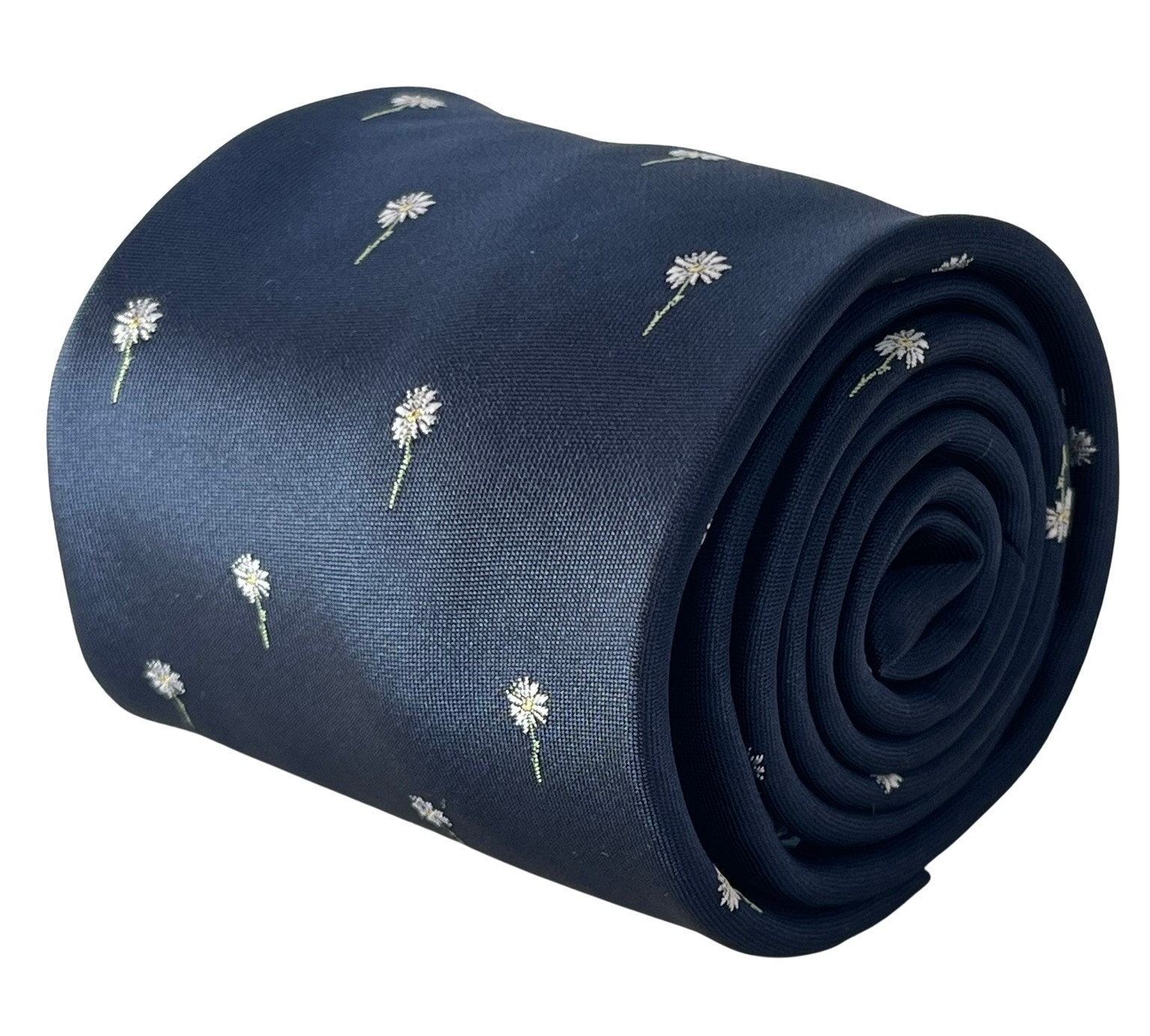navy blue tie with white daisy flower by Frederick Thomas