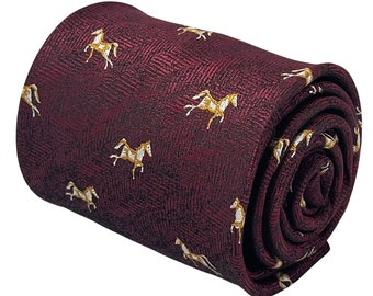 Frederick Thomas maroon herringbone mens tie with thoroughbred horse design