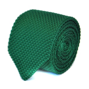 plain dark green knitted tie in standard slim 5cm width with pointed end by Frederick Thomas FT1858
