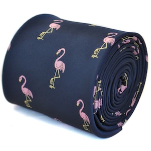 navy tie with flamingo embroidered design  by Frederick Thomas FT1706