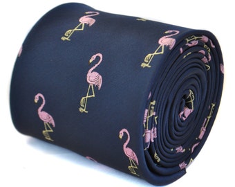 Corbata azul marino con diseño de flamenco bordado de Frederick Thomas FT1706