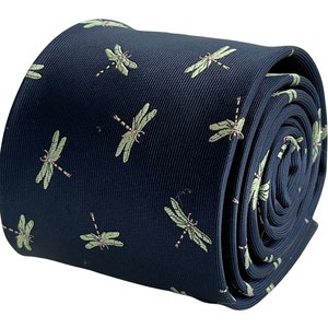 Frederick Thomas navy dark blue dragonfly insect design mens tie