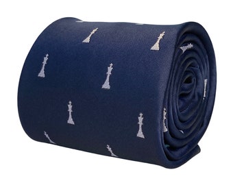 navy mens tie with chess piece quirky design by Frederick Thomas