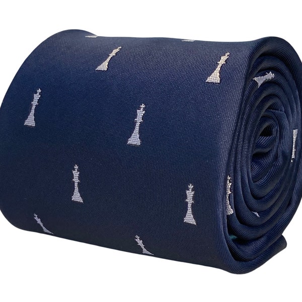 navy mens tie with chess piece quirky design by Frederick Thomas