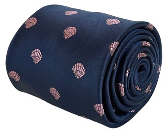 navy blue tie with seashell clam design by Frederick Thomas