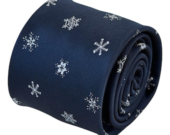 Navy Blue Snowflake Tie, Men's 7cm Christmas Necktie, Winter Xmas Tie, Festive Office Party Tie, Christmas Gift for Him