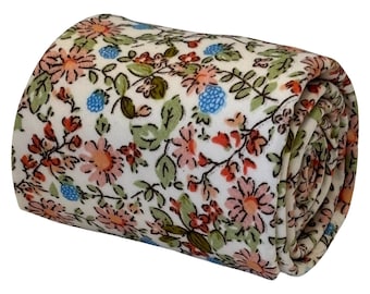 pink ivory floral mens cotton tie classic 8cm width english wildflower garden by Frederick Thomas