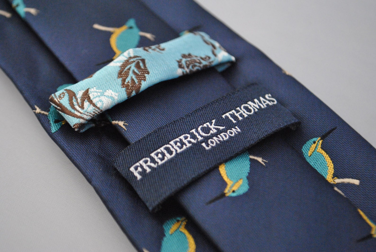 Navy Tie With Kingfisher Design by Frederick Thomas FT1790 - Etsy