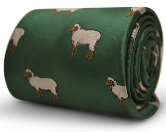 dark green men&#39;s tie with sheep design by Frederick Thomas FT3486