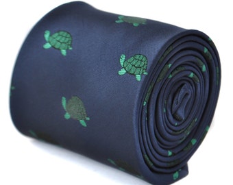 navy tie with green turtle design by Frederick Thomas FT1872