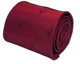 red tie with burgundy deer head design hunting countryside by Frederick Thomas
