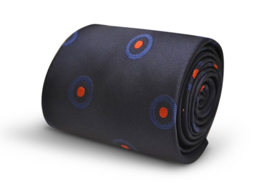 Dark Navy Blue Frederick Thomas Designer Mens Tie Embroidered Target Print