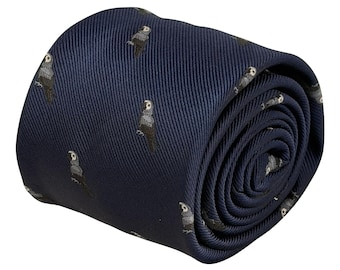 African Grey Parrot Tie, Navy Blue Bird Necktie, Parrot Lover Gift, Bird Watcher Gift, 8cm Mens Tie – Frederick Thomas London