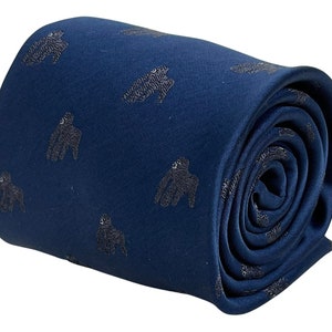 navy men-s tie with black jungle gorilla mountain embroidered design by Frederick Thomas