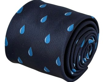 Raindrop Tie Navy Blue Men's Weather Tie Rain Lover Meteorologist Gift Water Drop Novelty 8cm Necktie Frederick Thomas London