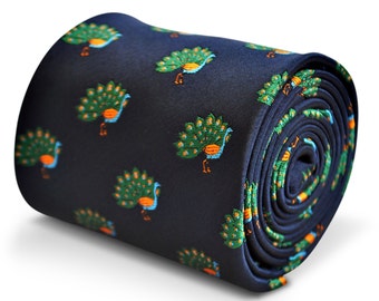 navy blue with peacock ( fanned tail ) design tie  by Frederick Thomas FT3244