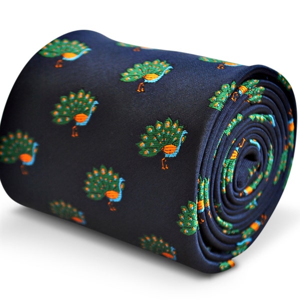 navy blue with peacock ( fanned tail ) design tie  by Frederick Thomas FT3244