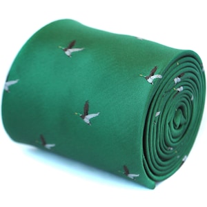 dark green tie with flying duck design with signature floral design to rear by Frederick Thomas FT1926