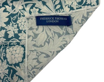 Frederick Thomas medium duck egg blue damask floral cotton pocket square