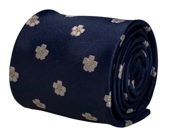 navy mens tie with japanese cherry blossom design national symbol by Frederick Thomas