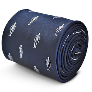 May include: A dark blue necktie with a white skeleton pattern.