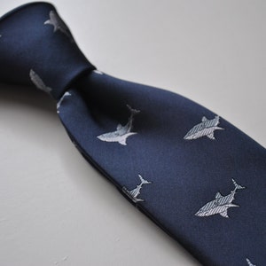 navy tie with shark embroidered design by Frederick Thomas FT1566 image 2