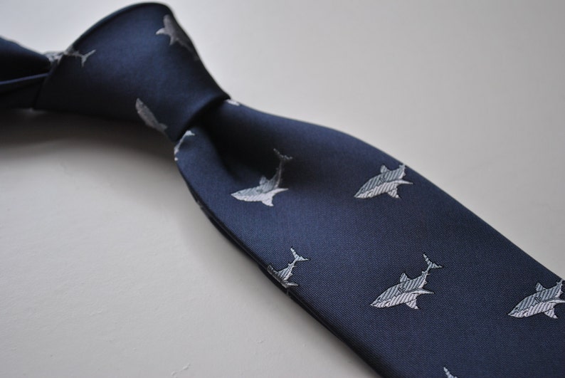 navy tie with shark embroidered design by Frederick Thomas FT1566 image 2