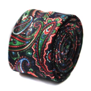 black and multicoloured paisley linen tie by Frederick Thomas FT1649