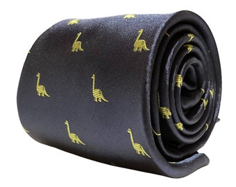 navy men-s tie with diplodocus dinosaur embroidered design brontosaurus brachiosaurus  by Frederick Thomas