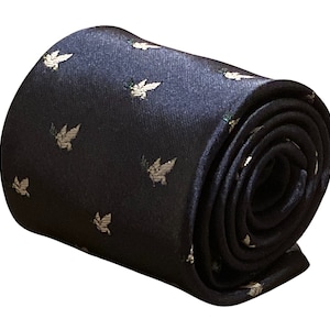 navy men-s tie with white dove embroidered design peace by Frederick Thomas