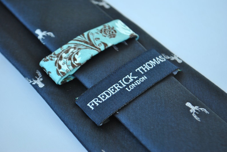 Navy Blue Tie With White Deer Head Design by Frederick Thomas - Etsy