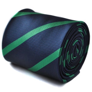 navy and dark green club striped tie with floral design to the rear by Frederick Thomas FT1608
