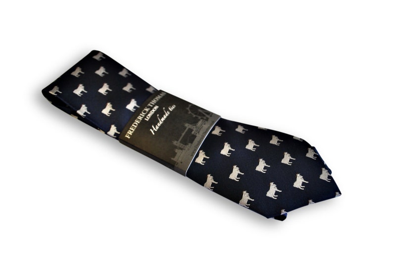 Navy Blue Tie With Goat Embroidered Design by Frederick Thomas - Etsy