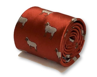 bright red men&#39;s tie with sheep design by Frederick Thomas