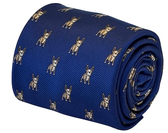 royal blue tie with french Bulldog dog design by Frederick Thomas