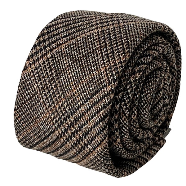 brown tweed plaid wool classic tie by Frederick Thomas