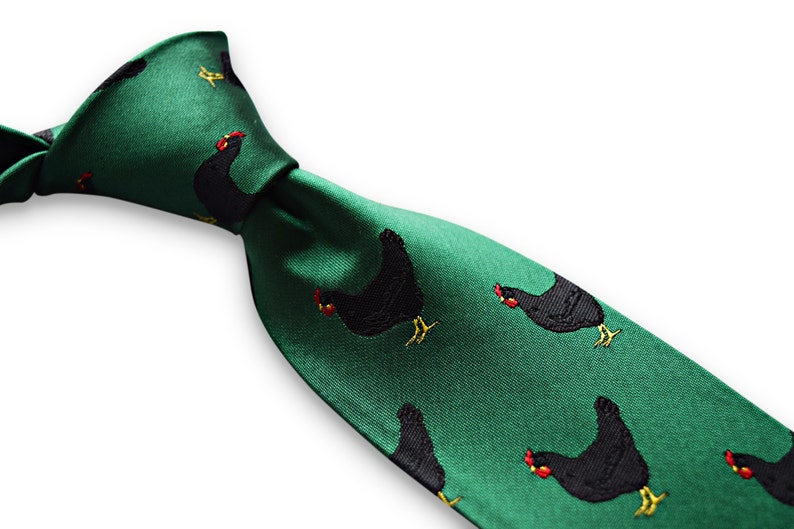Dark green tie with chicken embroidered design by Frederick | Etsy