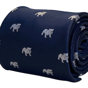 navy mens tie with british bulldog quirky design gift by Frederick Thomas
