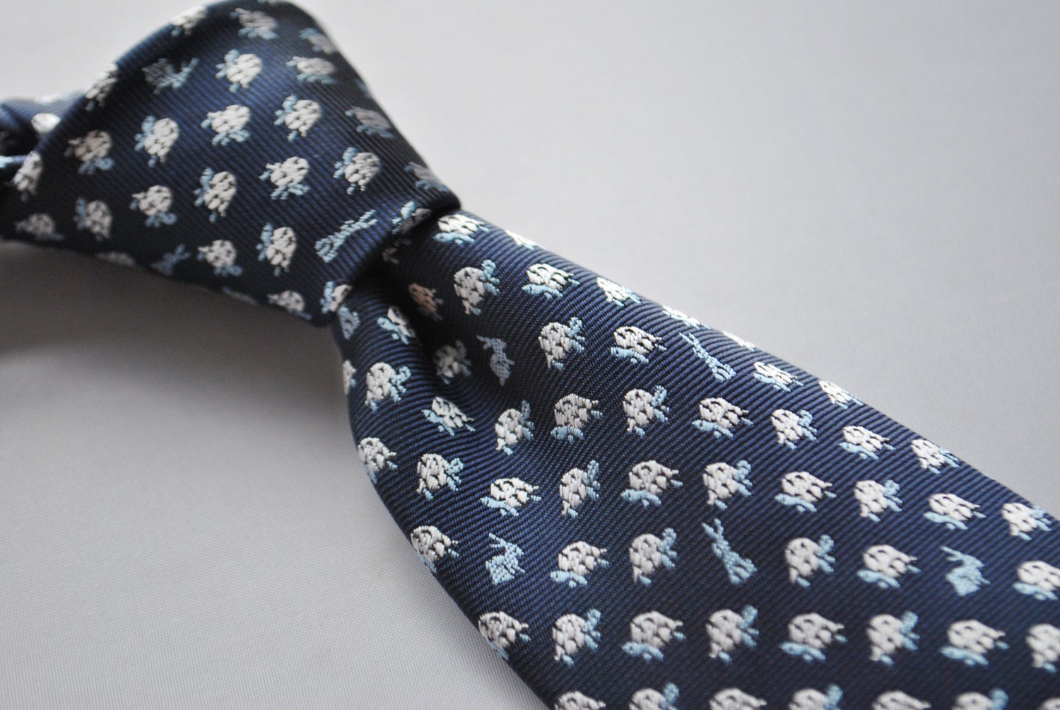 Navy Tie With Hare and Tortoise Embroidered Design With Floral - Etsy UK