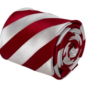 red and white silky classic barber stripe-d stripy tie necktie  by Frederick Thomas