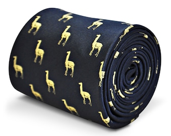 Corbata azul marino con diseño bordado de llama y diseño floral característico en la parte trasera de Frederick Thomas FT3205