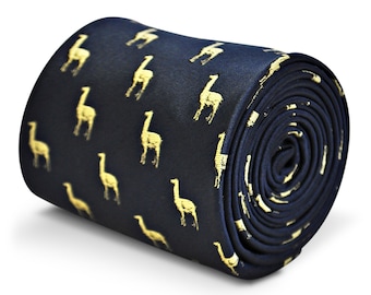 navy tie with llama embroidered design with signature floral design to the rear by Frederick Thomas FT3205