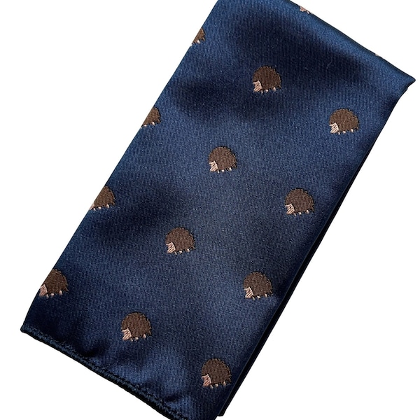 Frederick Thomas navy pocket square with hedgehog embroidered design