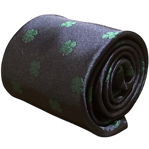 navy men-s tie with lucky four leaf clover embroidered design Irish Ireland  by Frederick Thomas