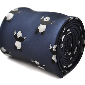 Navy tie with banksy panda design  by Frederick Thomas FT1799