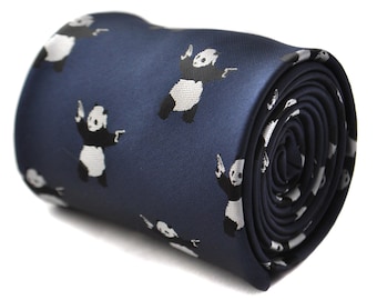 Navy tie with banksy panda design  by Frederick Thomas FT1799