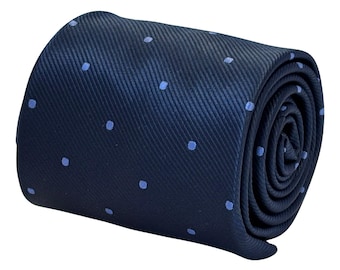 Navy Blue Tie with Lilac Pin Polka Dots - 8cm Classic Style by Frederick Thomas